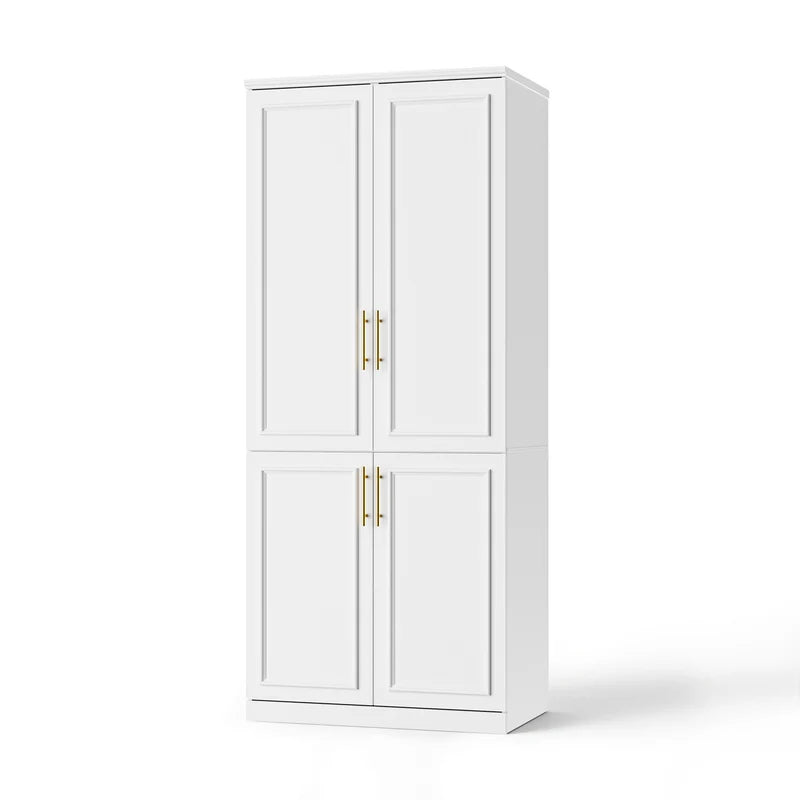 White Wood 4-Door Armoire with Hanging Rod & 2 Spacious Storage Shelves for Bedroom