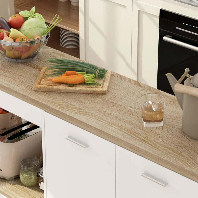 FUFU&GAGA 150 cm Modern Minimalist White Kitchen Island with Open Storage and Adjustable Shelf
