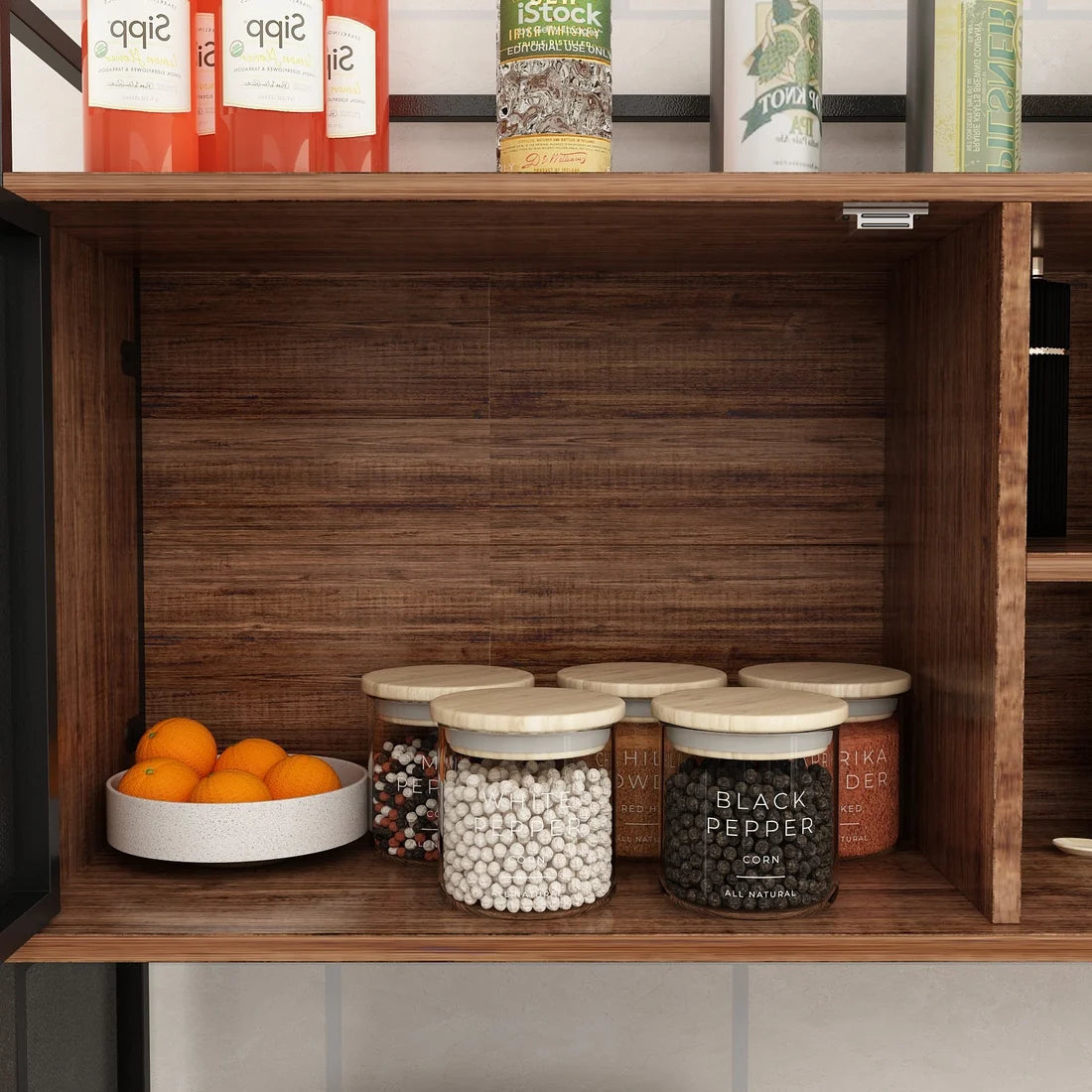 Brown Wood Kitchen Buffet Pantry with 3 Mesh Doors & Drawers, Sideboard for Dining Room