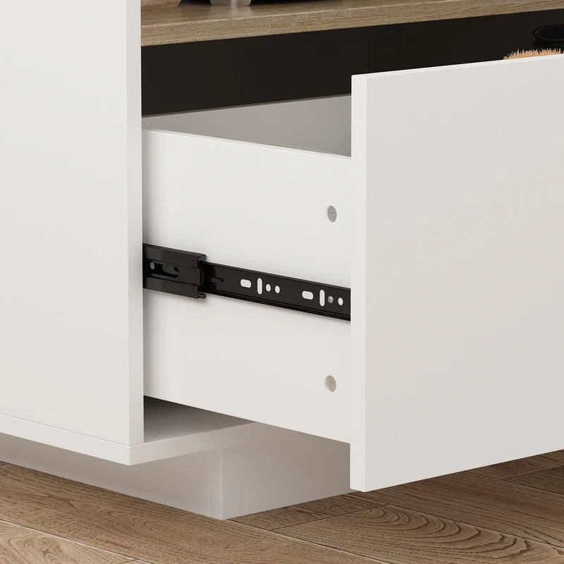 FUFU&GAGA 150 cm Modern Minimalist White Kitchen Island with Open Storage and Adjustable Shelf