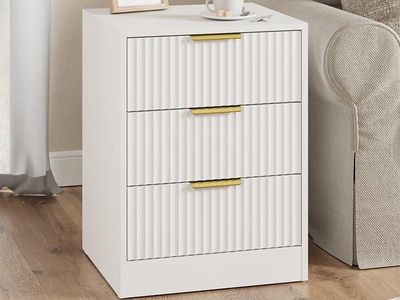 6 Drawer Dresser & 2-Drawer Nightstand Set 3-Piece, White丨55 Wide Bedroom Set Night Stand Set of 2 with Metal Handle, Fluted Wood Chest of Drawers Storage Dressers Set for Bedroom
