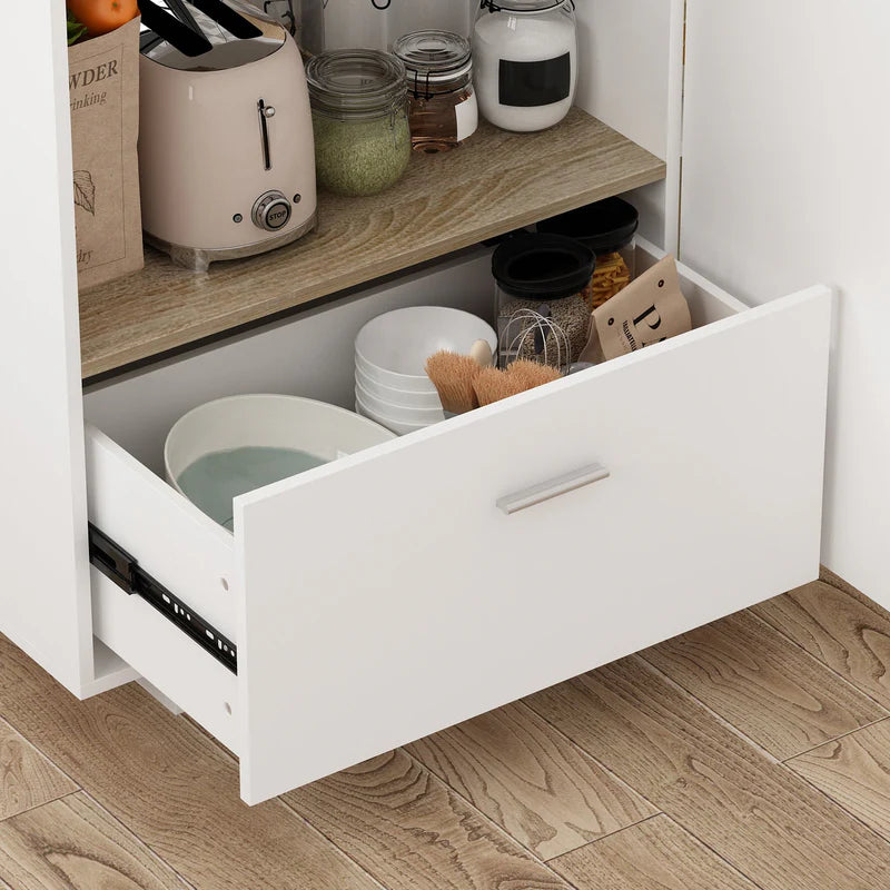 FUFU&GAGA 150 cm Modern Minimalist White Kitchen Island with Open Storage and Adjustable Shelf