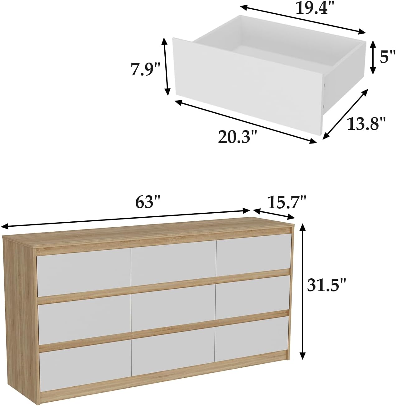 FUFU&GAGA 9 Drawer Dresser for Bedroom with Deep Drawers