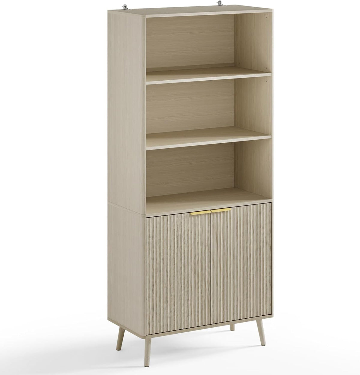 BAZELOR  71" Tall Bookshelf, 5-Tier Fluted Bookcase for Living Room, Walnut