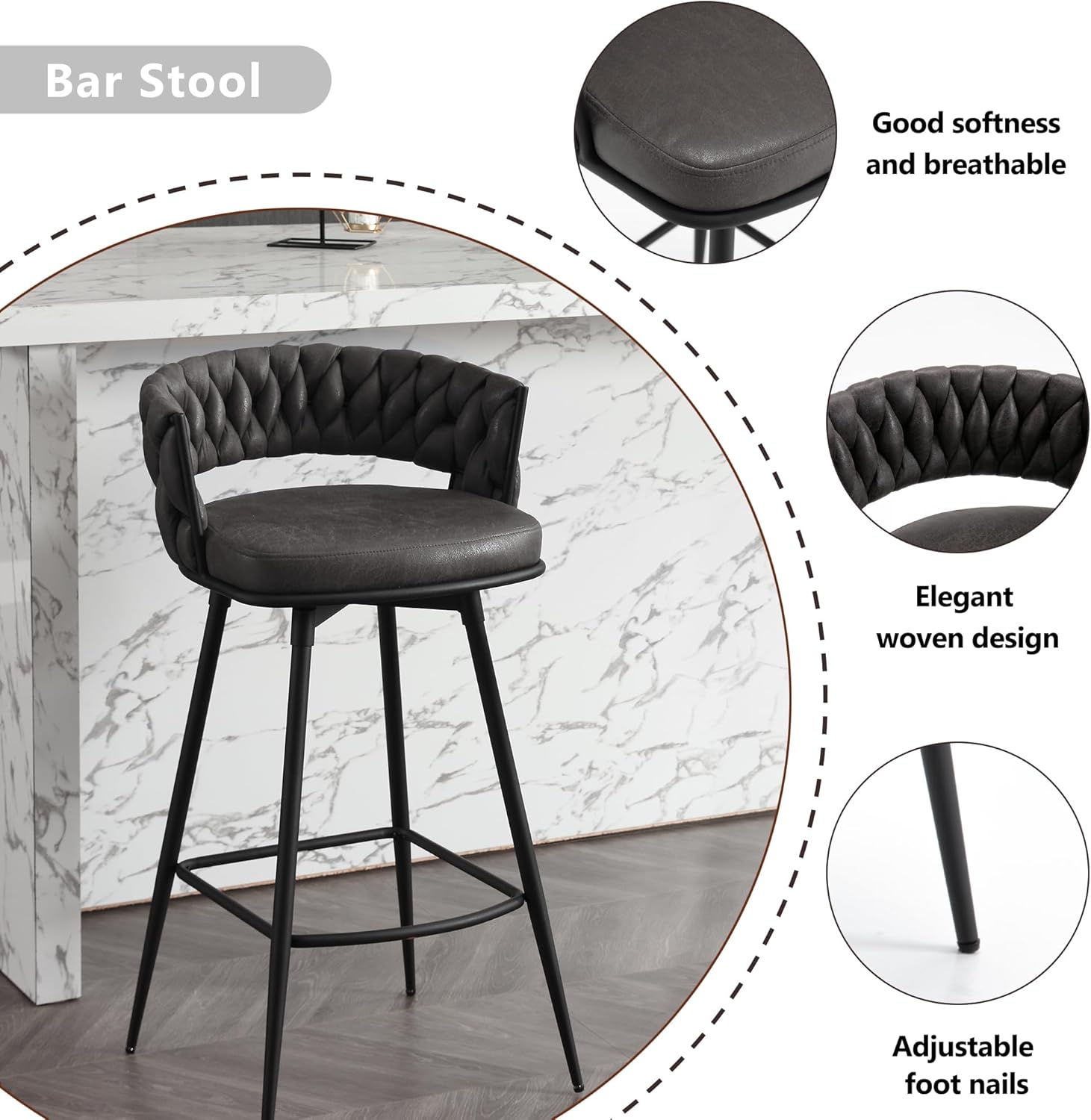 Set of 2 Counter Height Bar Stools with Swivel 3