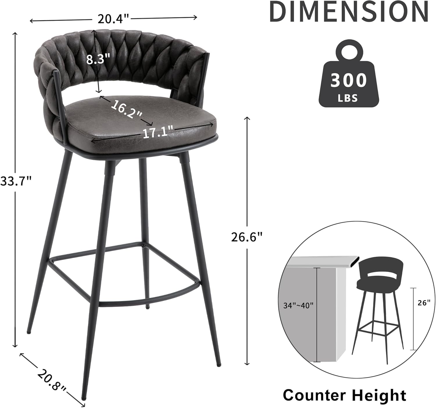 Set of 2 Counter Height Bar Stools with Swivel 2