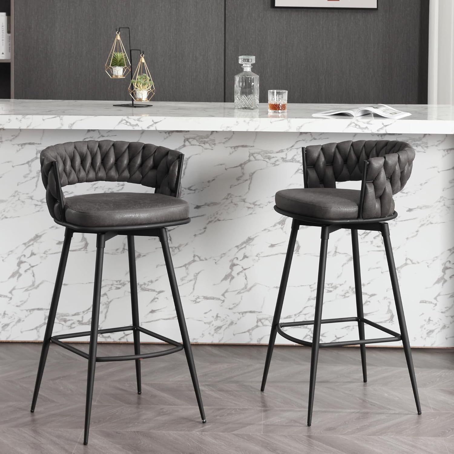 Set of 2 Counter Height Bar Stools with Swivel