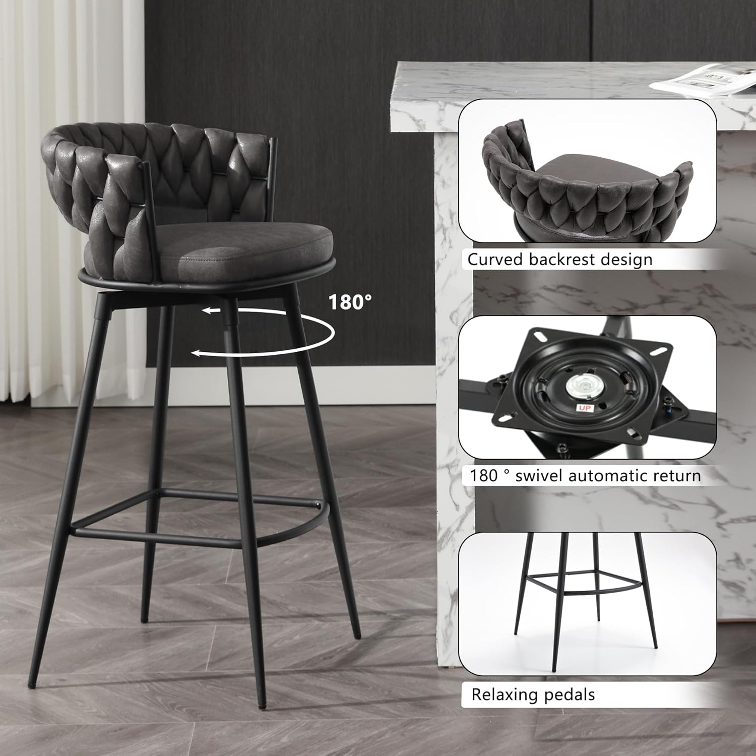 Set of 2 Counter Height Bar Stools with Swivel 4