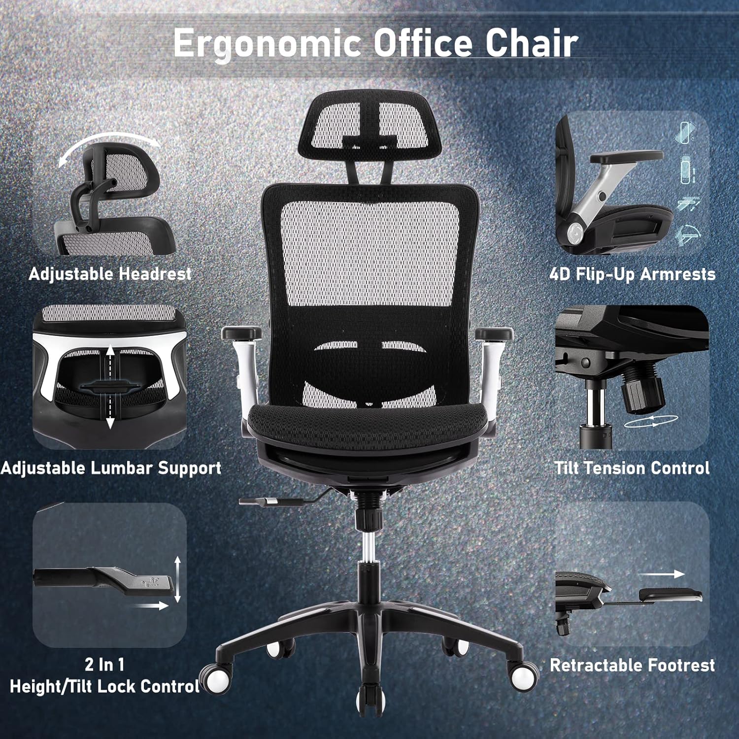 COLAMY Ergonomic Mesh Office Chair with Footrest - High Back Computer Desk Chair 10