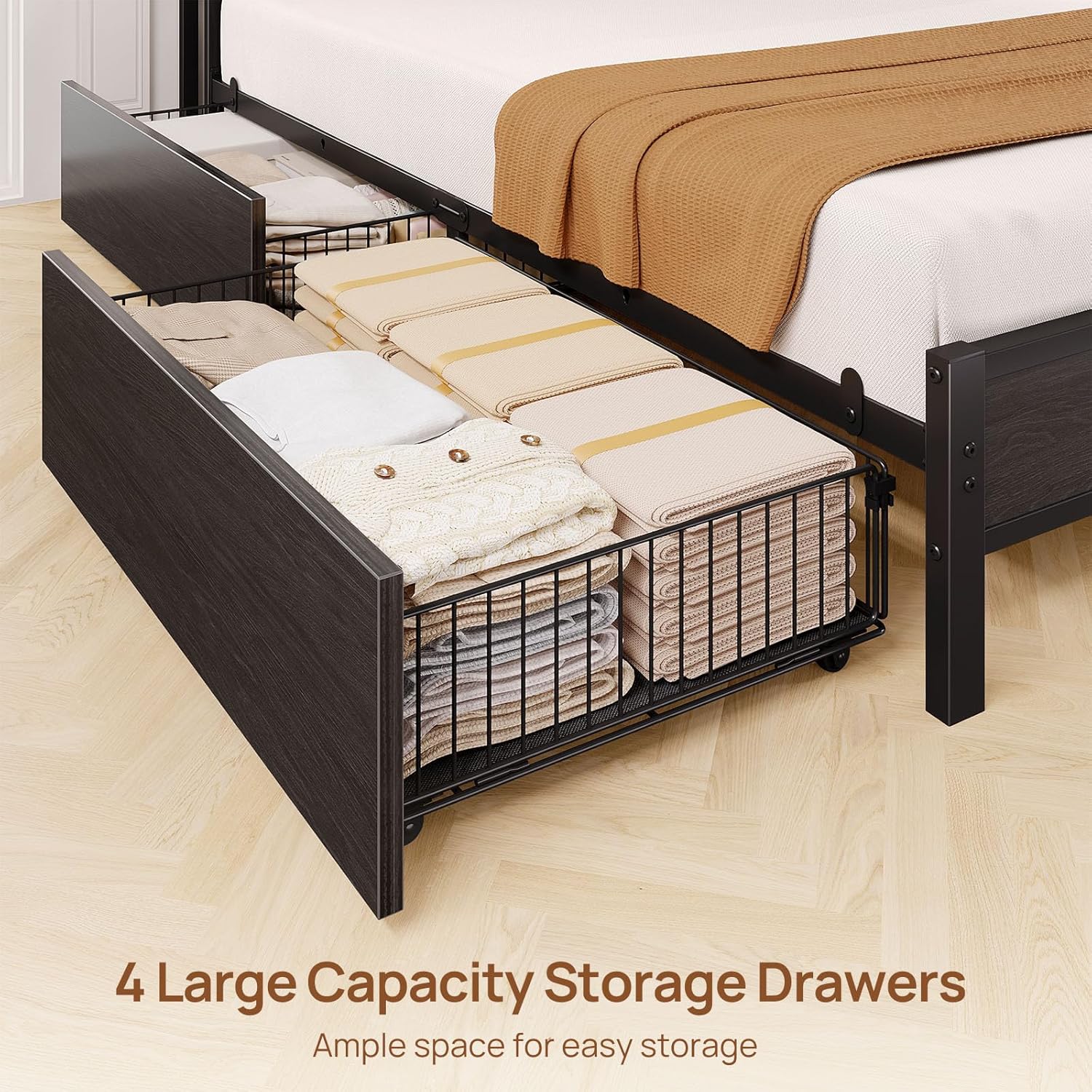 Full Size Bed Frame with Charging Station and LED Lights 4