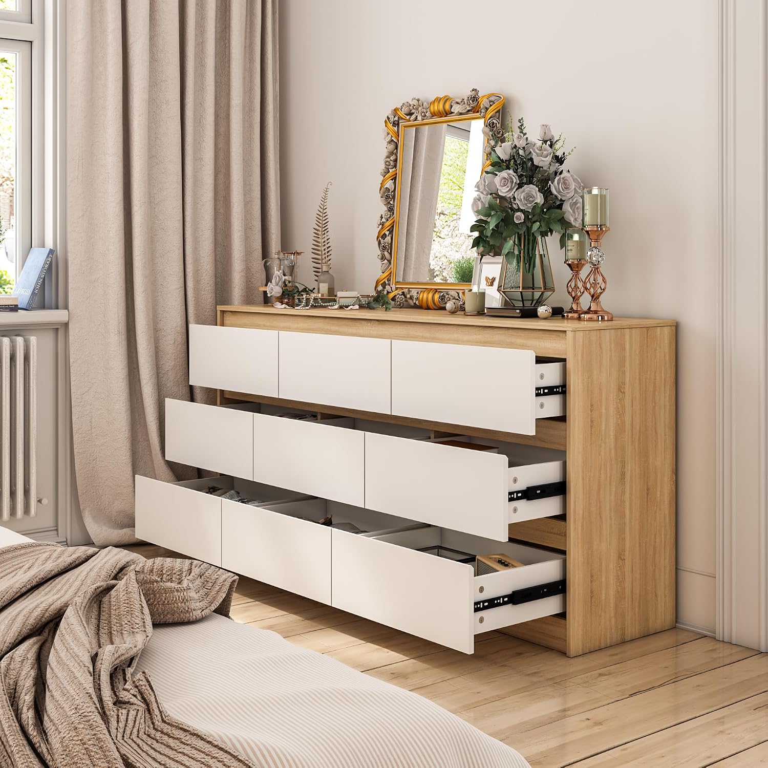 FUFU&GAGA 9 Drawer Dresser for Bedroom with Deep Drawers
