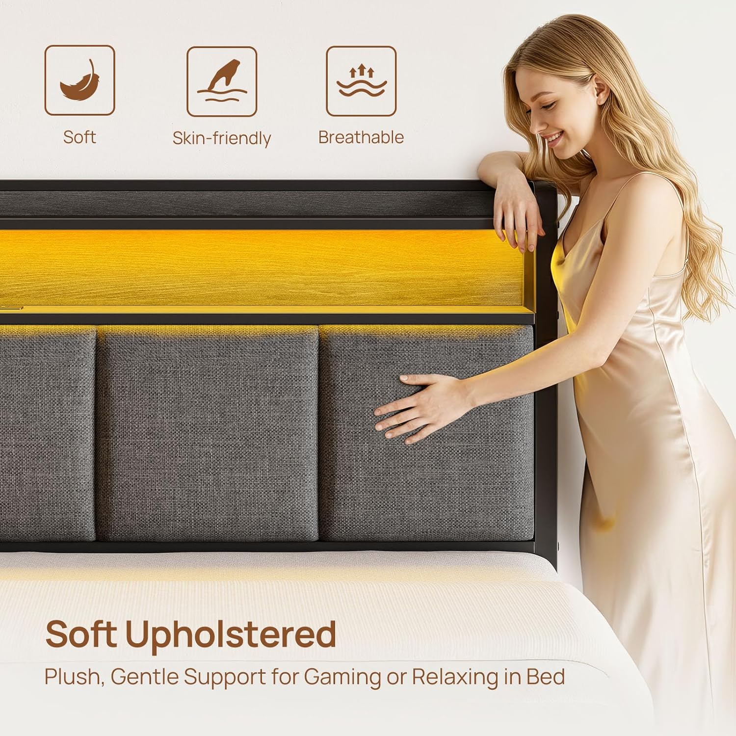 Full Size Bed Frame with Charging Station and LED Lights 5