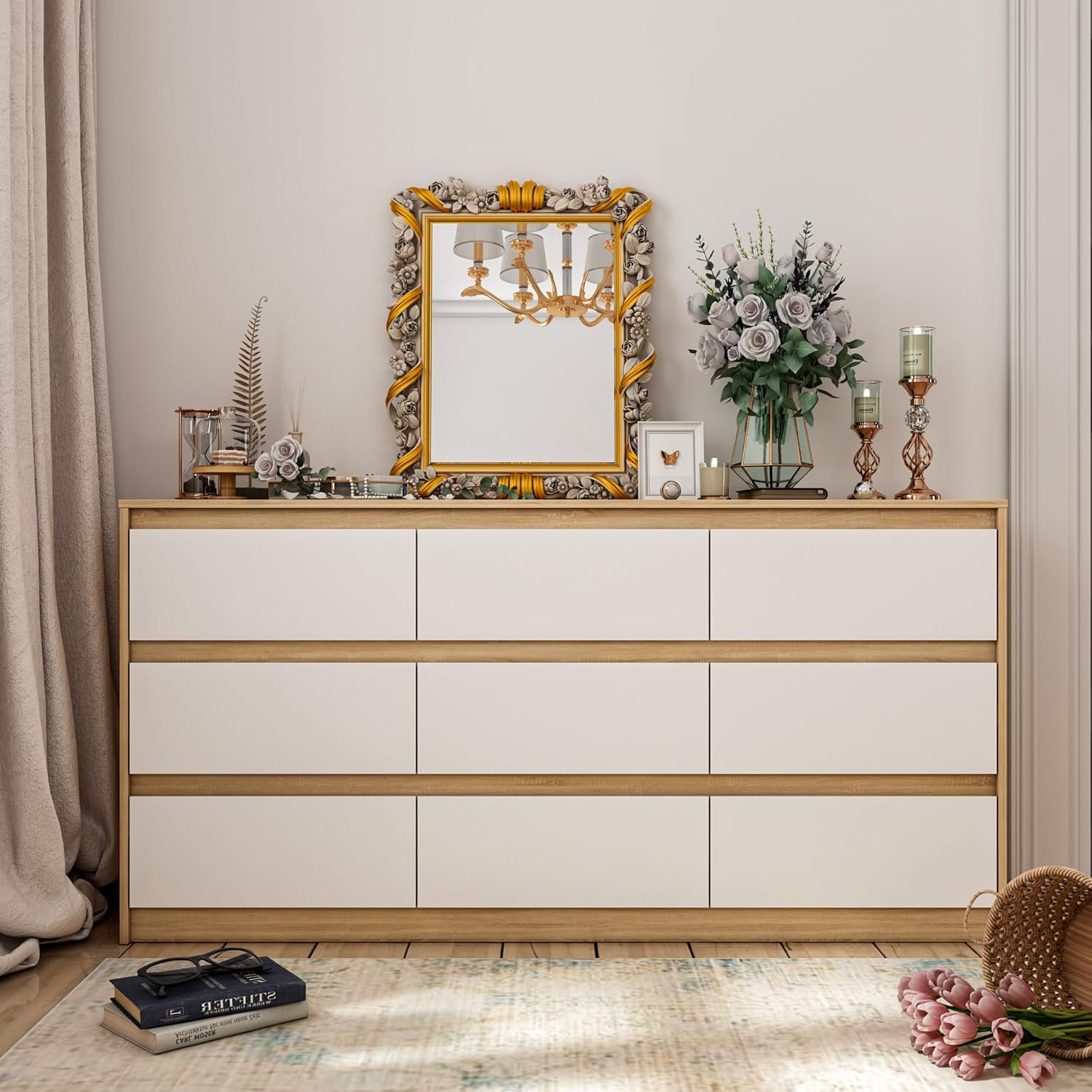 FUFU&GAGA 9 Drawer Dresser for Bedroom with Deep Drawers