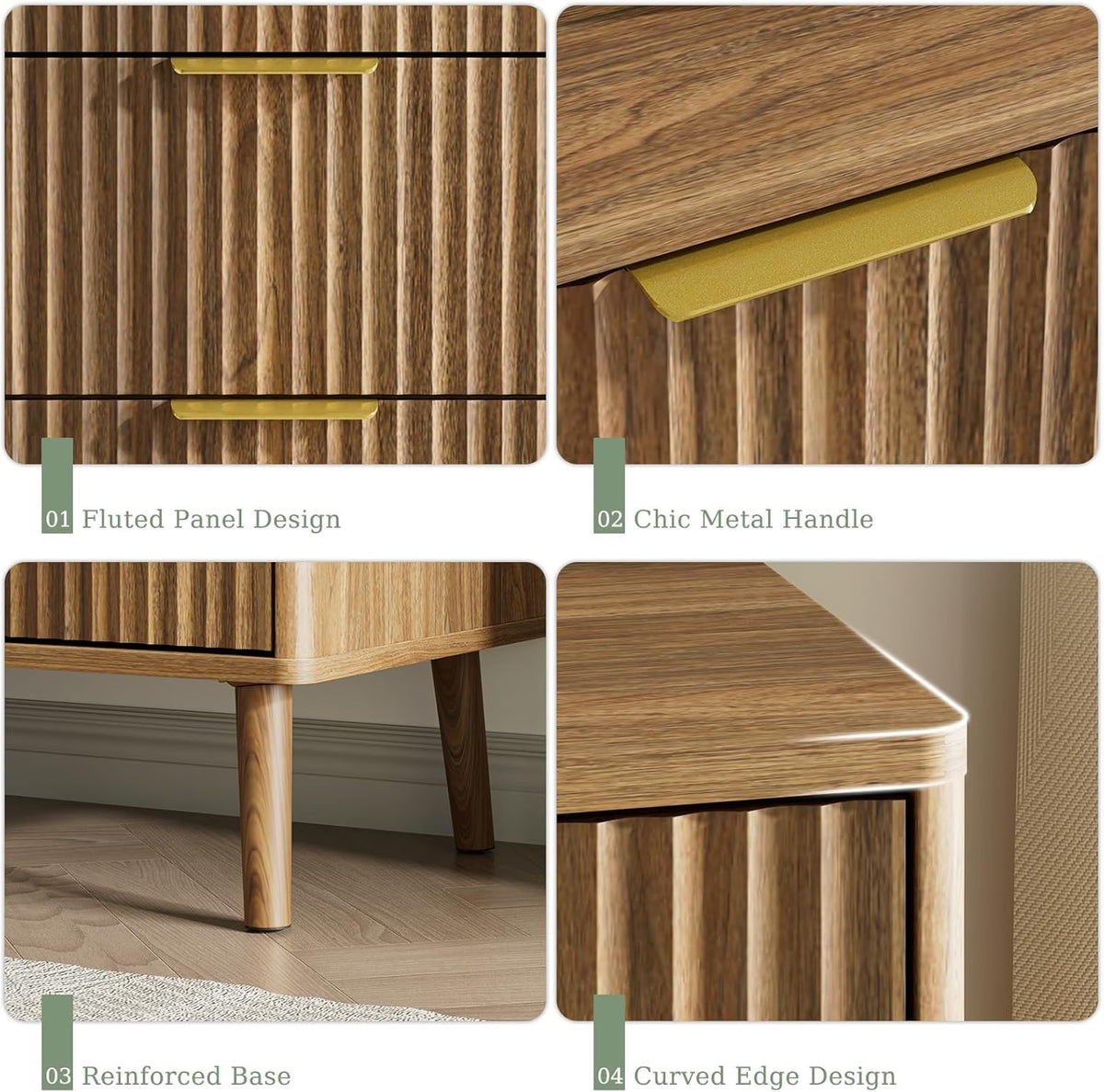 Walnut Fluted Wooden Dresser for Bedroom with 7 Drawers, 55" W