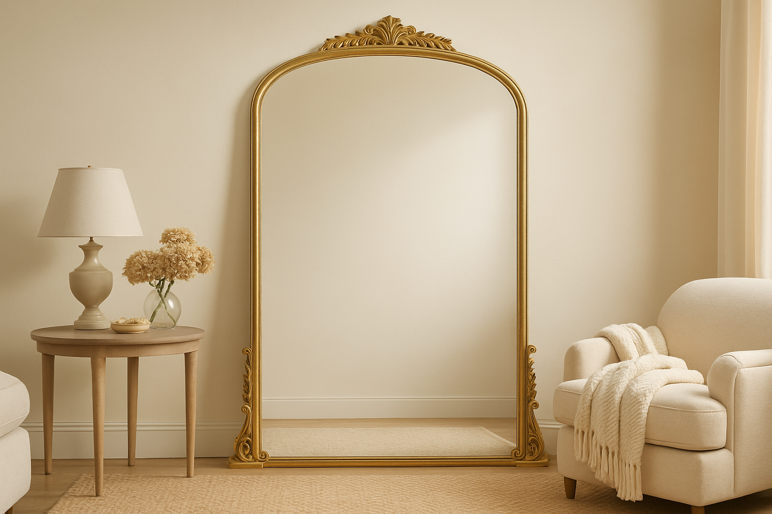 French Vintage Style Arch Floor Mirror