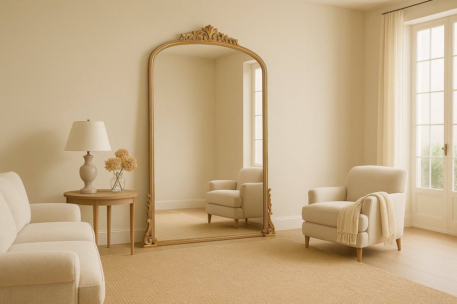 French Vintage Style Arch Floor Mirror