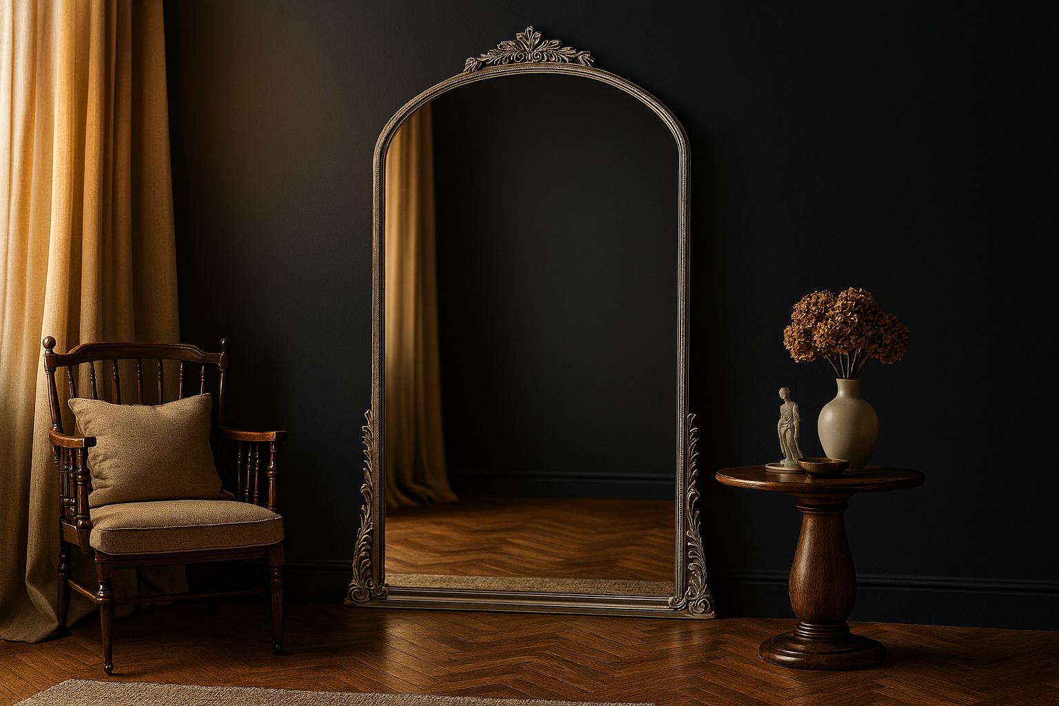 French Vintage Style Arch Floor Mirror