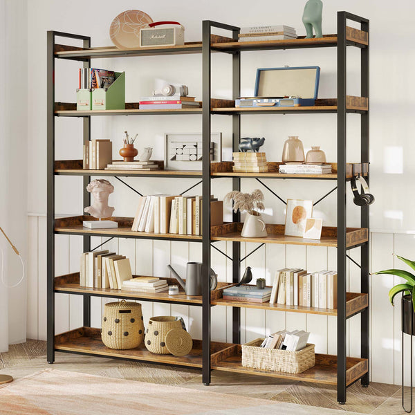 6-Tier Corner Bookshelf with 4 Hooks, 69" Tall 4