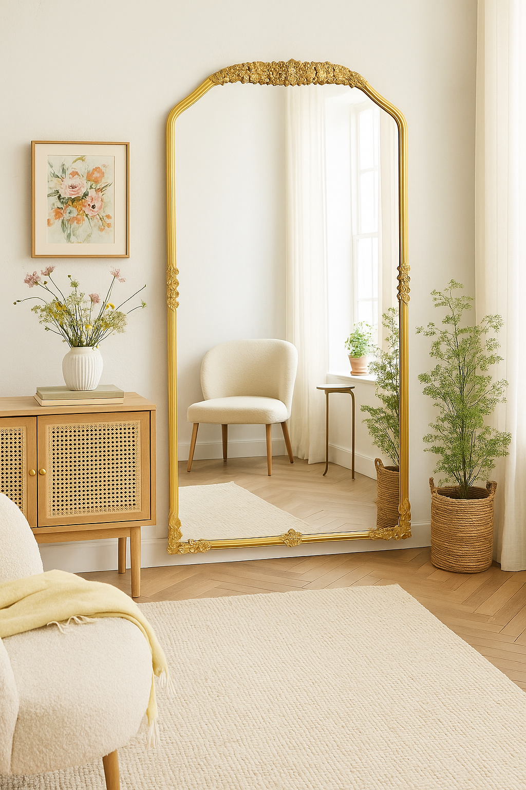 Vintage Plum Bossom Floor Mirror