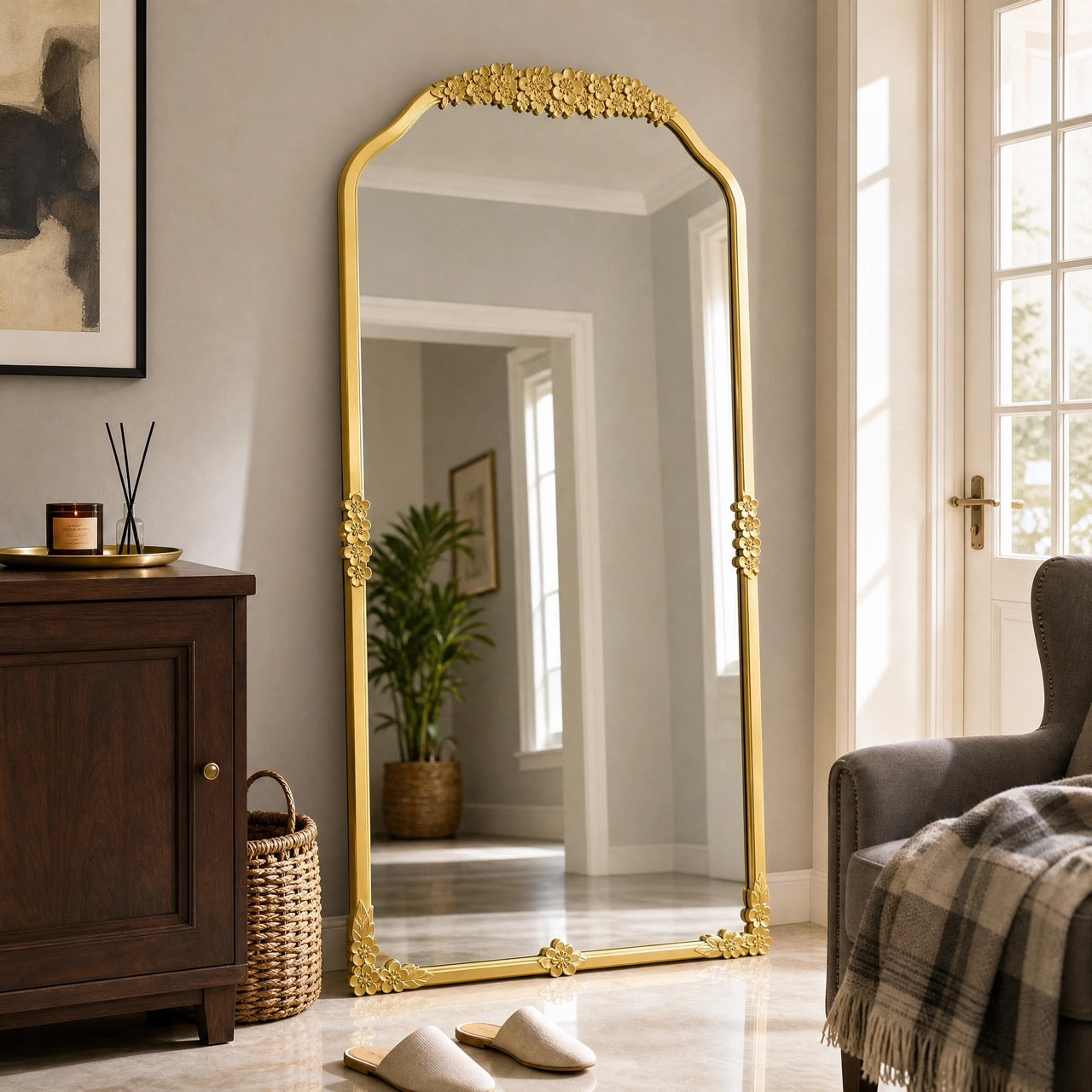 Vintage Plum Bossom Floor Mirror