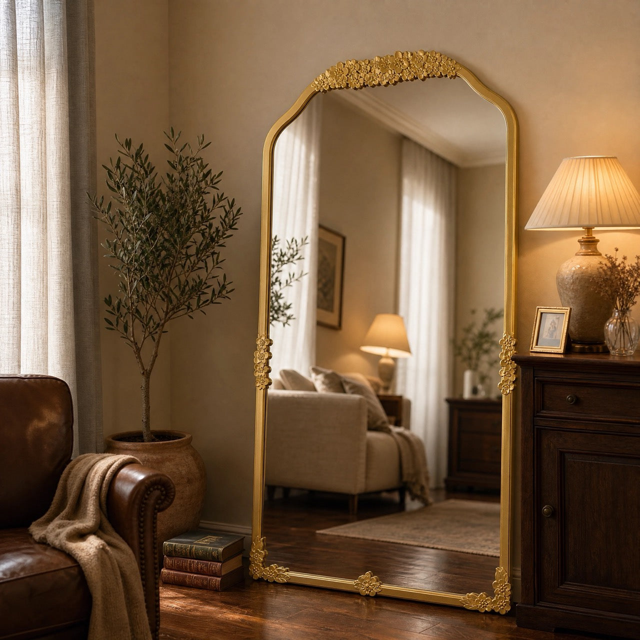 Vintage Plum Bossom Floor Mirror