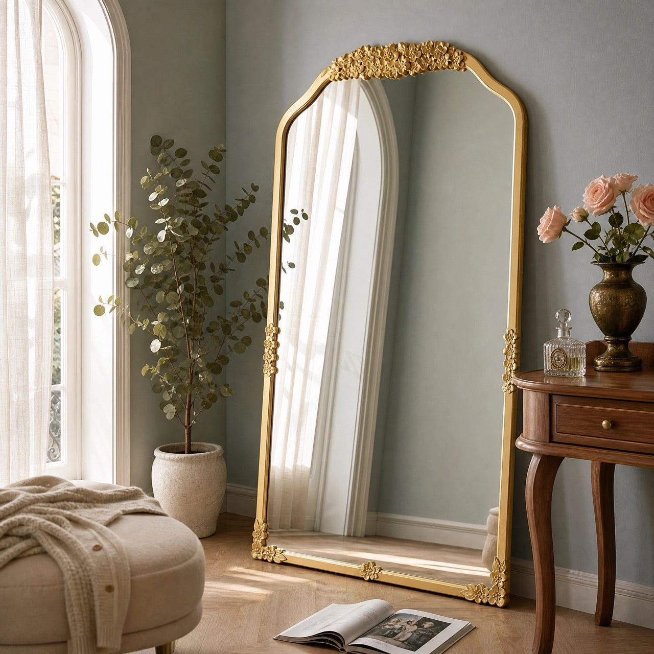 Vintage Plum Bossom Floor Mirror