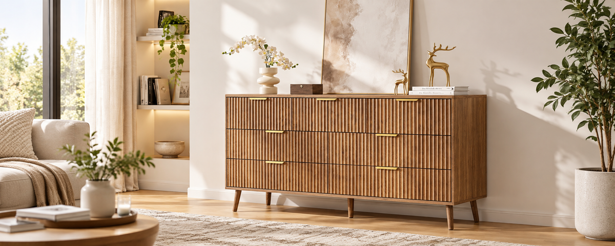 Walnut Fluted Wooden Dresser