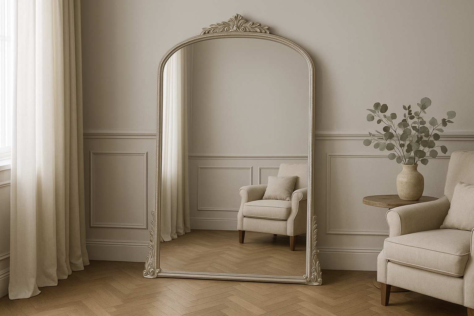 French Vintage Style Arch Floor Mirror