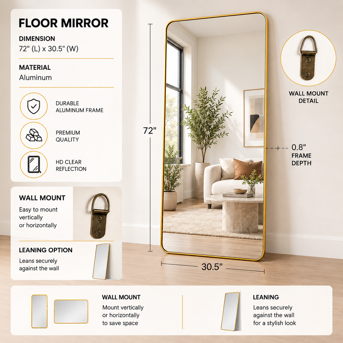 Golden Full Length Floor mirror