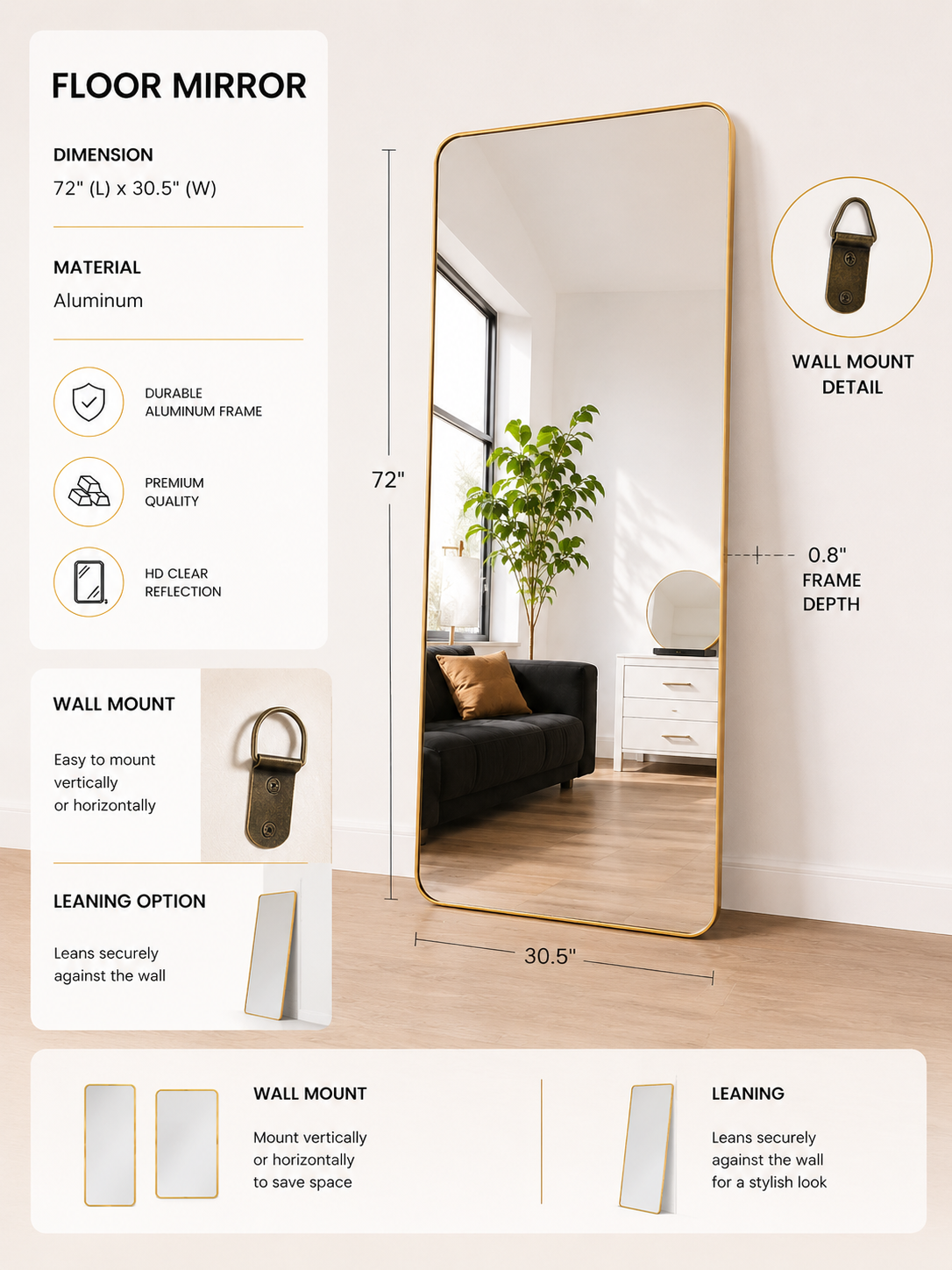 Golden Full Length Floor mirror