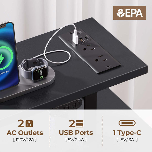 Computer Desk 47.2" with LED Lights & Power Outlets, 4 Drawers 5