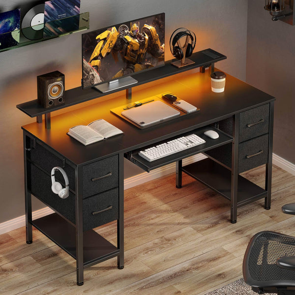 Computer Desk 47.2" with LED Lights & Power Outlets, 4 Drawers 6