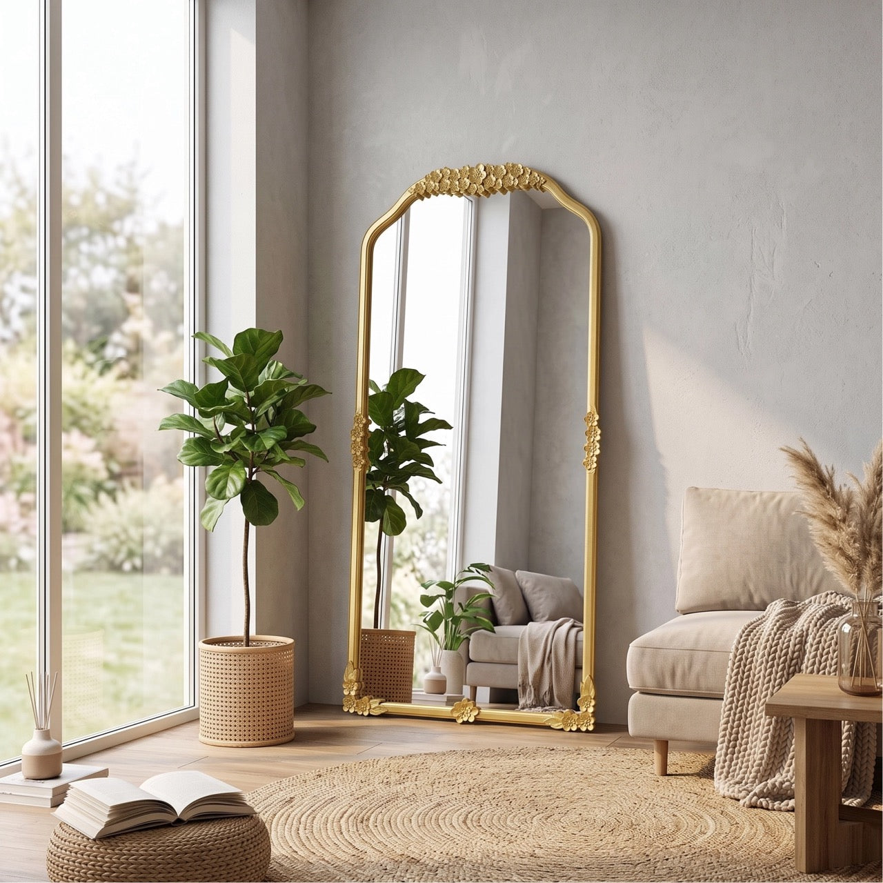 Vintage Plum Bossom Floor Mirror