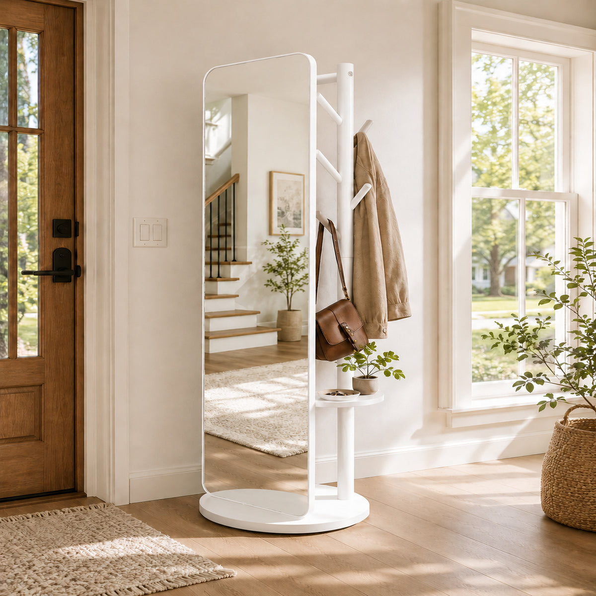 Floor Mirror with Coat Hooks and build-in shelf