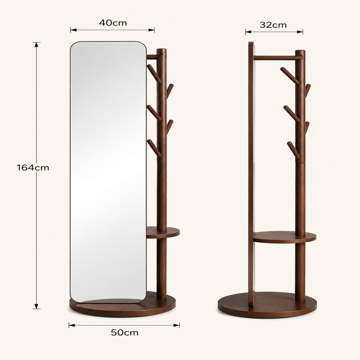 Floor Mirror with Coat Hooks and build-in shelf