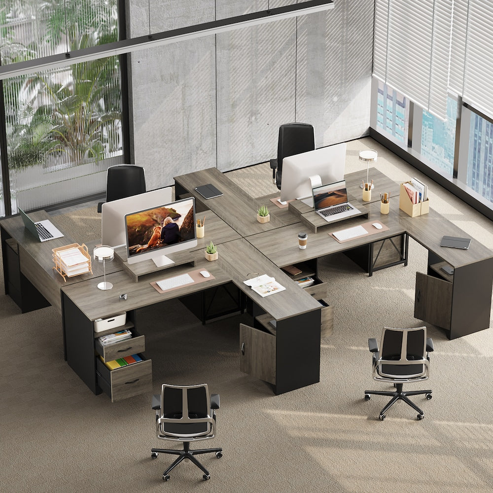 63" L-Shaped Desk with File Drawers and Storage Cabinet, Gray 2