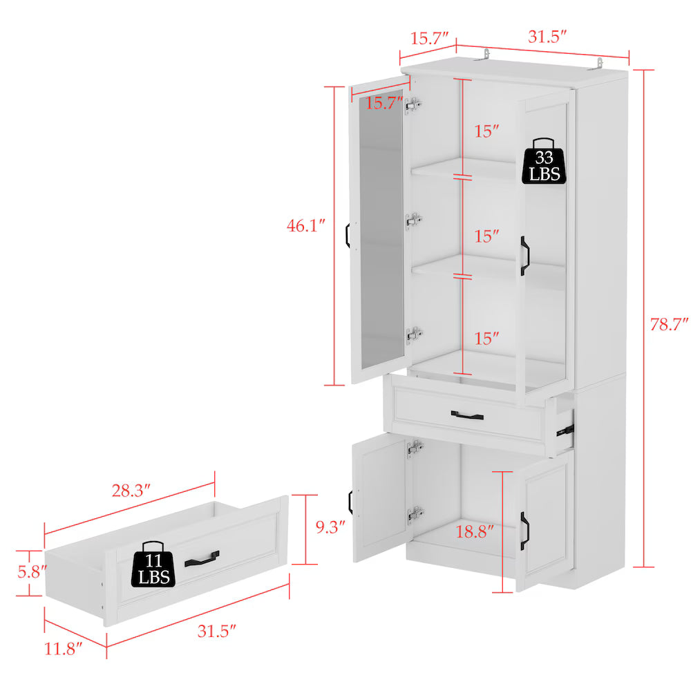 80 cm Classic White Display Cabinet Corner Shelf Storage Organizer Bookshelf in Combination